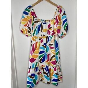 Tabitha Brown X Target Linen Tropical Print Sundress Women's MEDIUM Puffy Sleeve